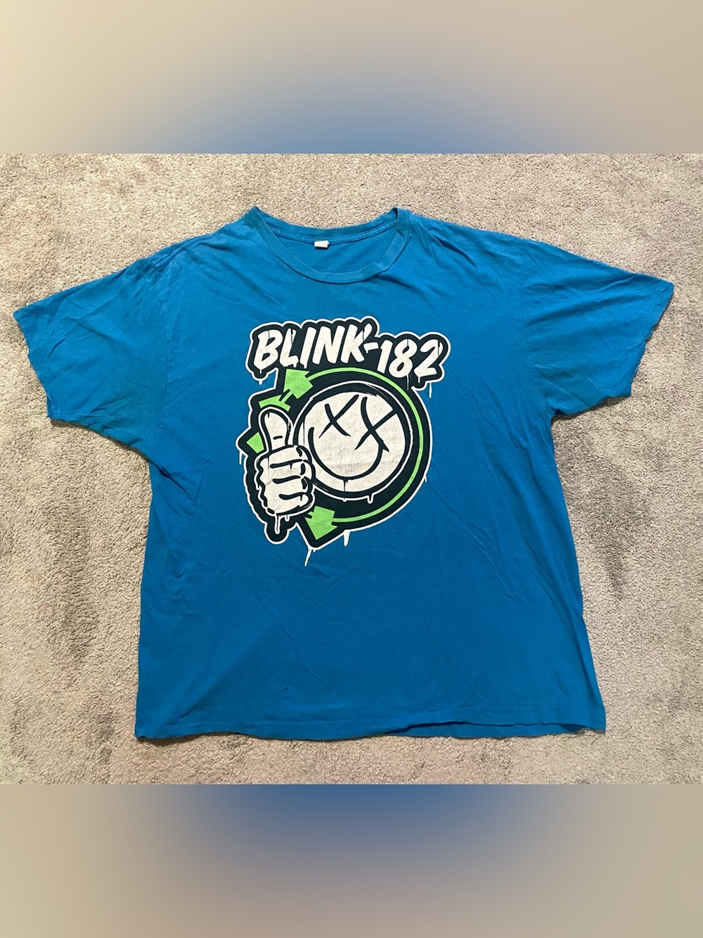 Y2K Blink-182 Reunion Era Smiley Logo T Shirt Mens XL Blue Punk Rock Band